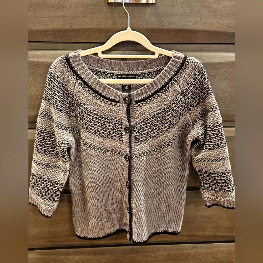 New York & Company Grey and Black Knit Cardigan
